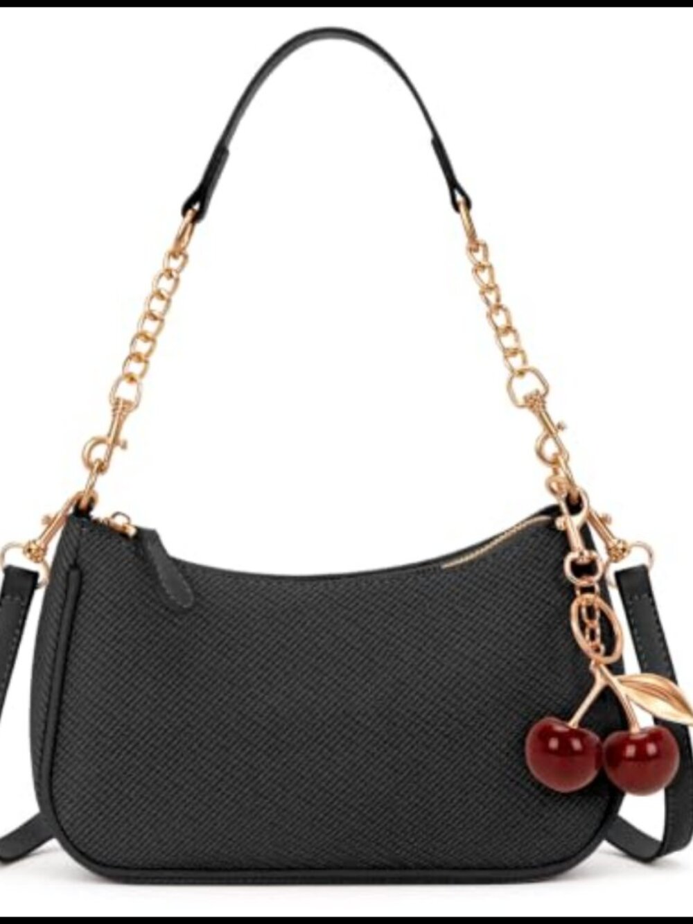 PU Leather Shoulder Bag Small Y2k Purse with Cherry Pendant Adjustable Strap